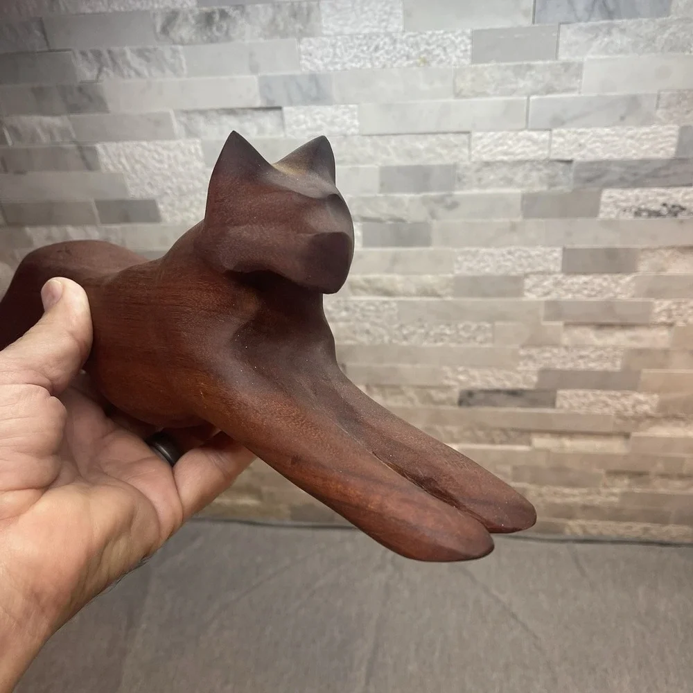 Vtg MCM Hand Carved Wood Cat Panther Stalking Figurine 16